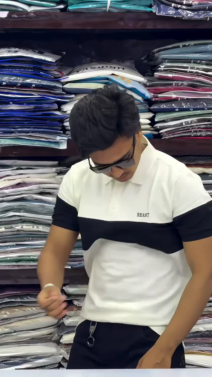 Men’s Cotton Color Block Polo Neck Half Sleeve WhiteBlack Color T-Shirt S Size