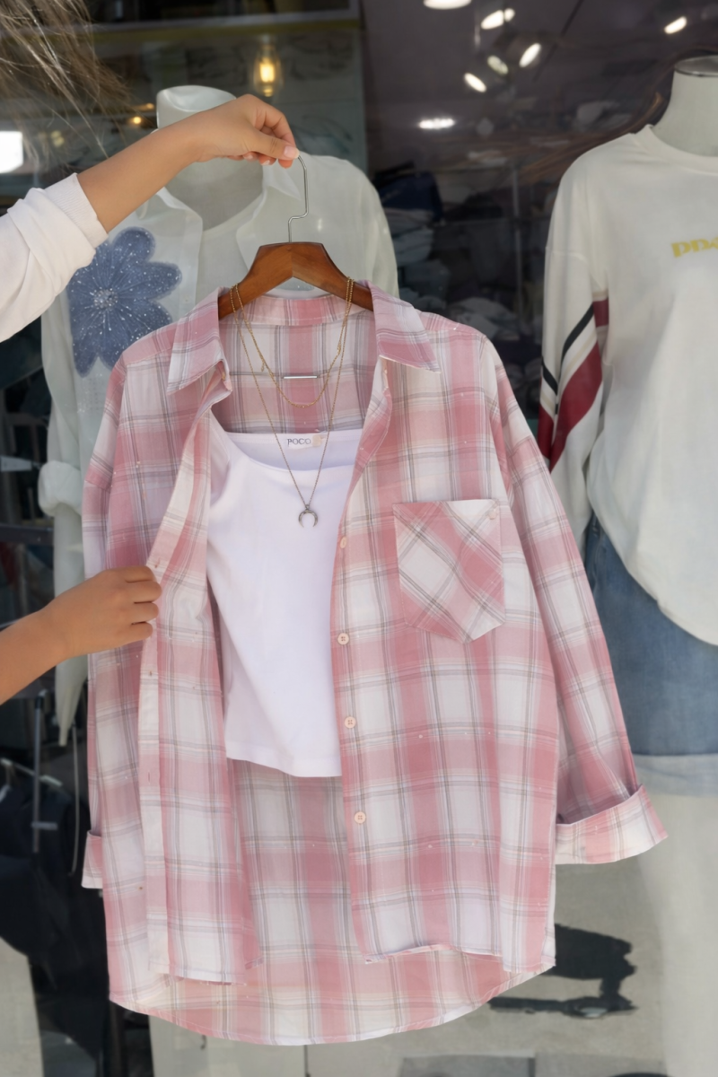Women’s Pink Check Shirt with Inner Top | Stylish Casual Layered Outfit